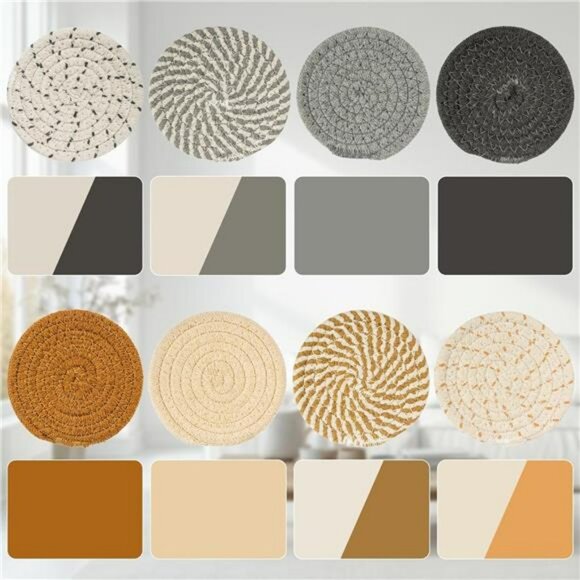 Handmade Cotton Coasters Set of 8 Woven Absorbent Drink Cup Mats Boho Home Decor - Picture 7 of 8